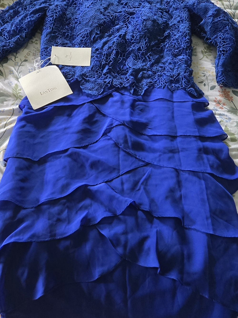 Lanting Royal Blue Lace & Ruffle Dress